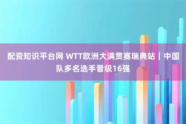 配资知识平台网 WTT欧洲大满贯赛瑞典站｜中国队多名选手晋级16强
